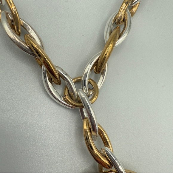 Two Tone Gold and Silver Brutalist Geometric Necklace - Picture 10 of 11